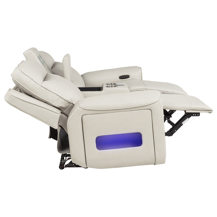 Rojas Dual Power Reclining Loveseat with Bluetooth Speakers Greige