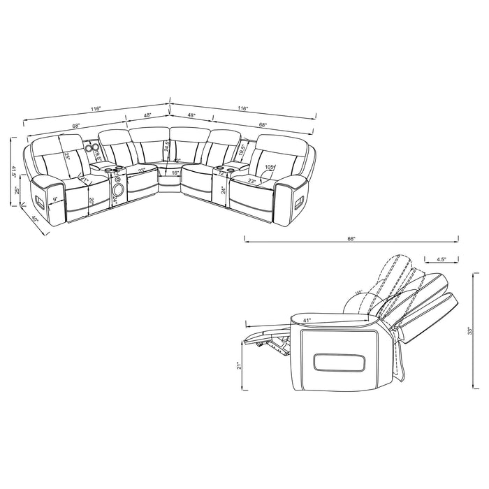 Rojas 3-Piece Dual Power Reclining L-Shaped Sectional with Bluetooth Red