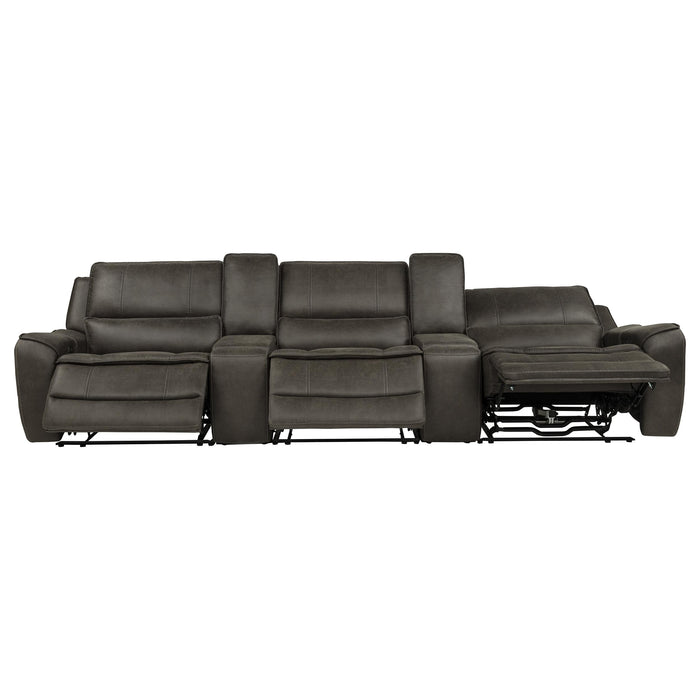 Marcell 5-Piece 3-Seat Power Home Theater Seating with Dual Consoles Grey