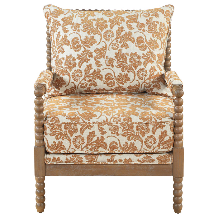 Blanchett Upholstered Bobbin Accent Chair Apricot and Distressed Brown