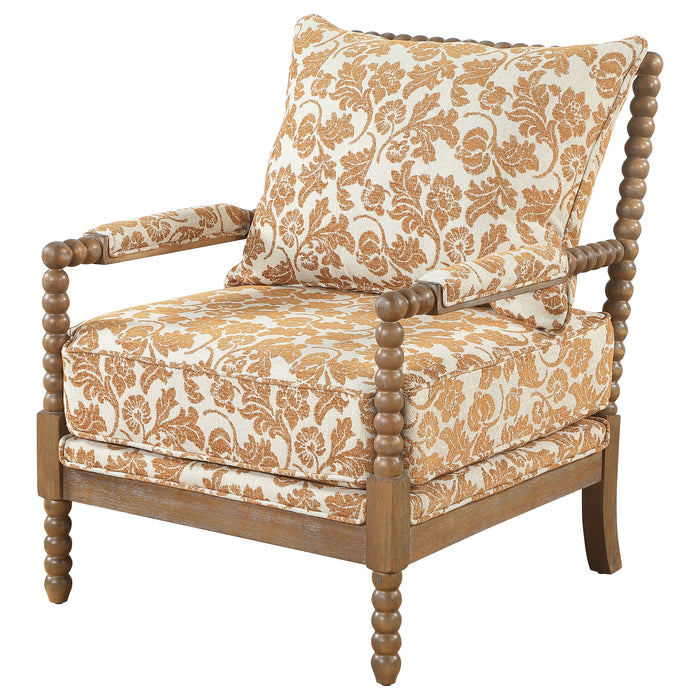 Blanchett Upholstered Bobbin Accent Chair Apricot and Distressed Brown